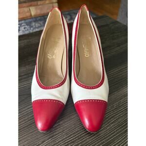 Vintage Salvatore Ferragamo Bright Red Tuxedo Pumps Sz. 9